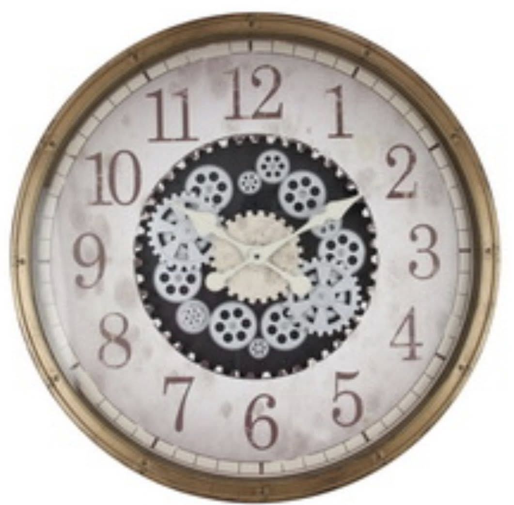 76cm White and Gold Clock W/moving Cogs