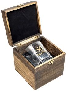 50th Wood Box Glass Set