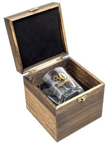 30th Wood Box Glass Set