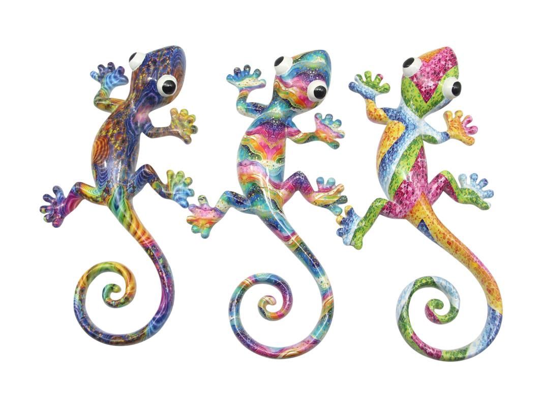 25cm Rainbow Lizard Wall Art 3 ass