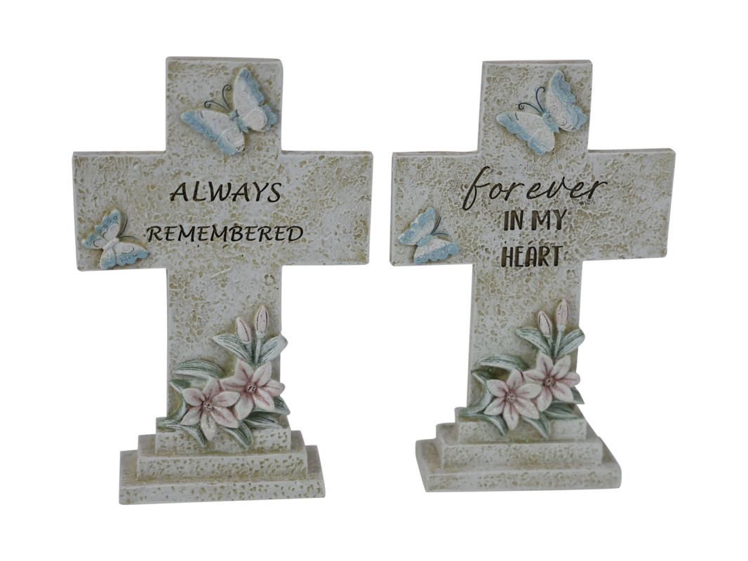 17cm Memorial Cross with Butterfly 2 Ass