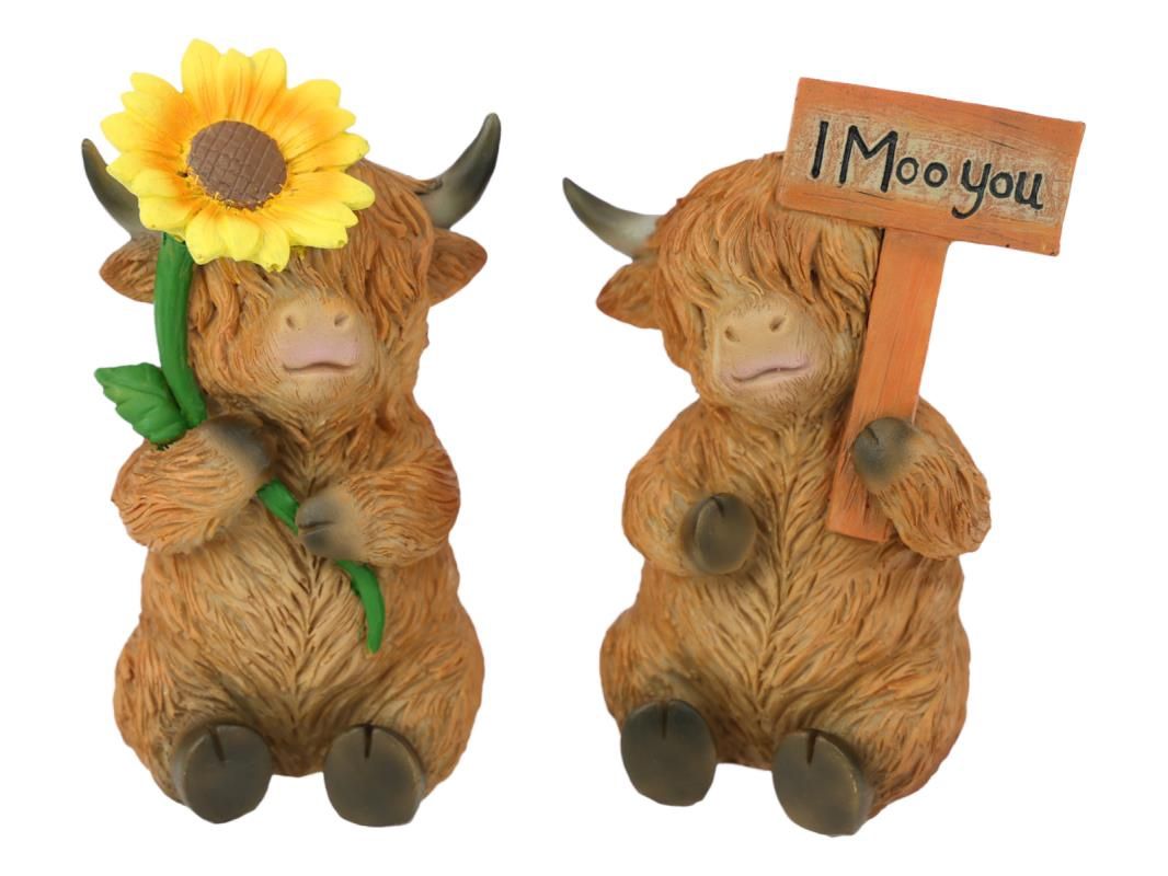 12cm Highland Cow w/Sunflowers &amp; Sign