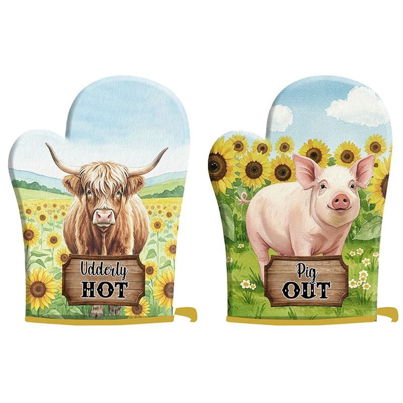 Set of 2 18x28cm Farmyard Oven Mitts 20