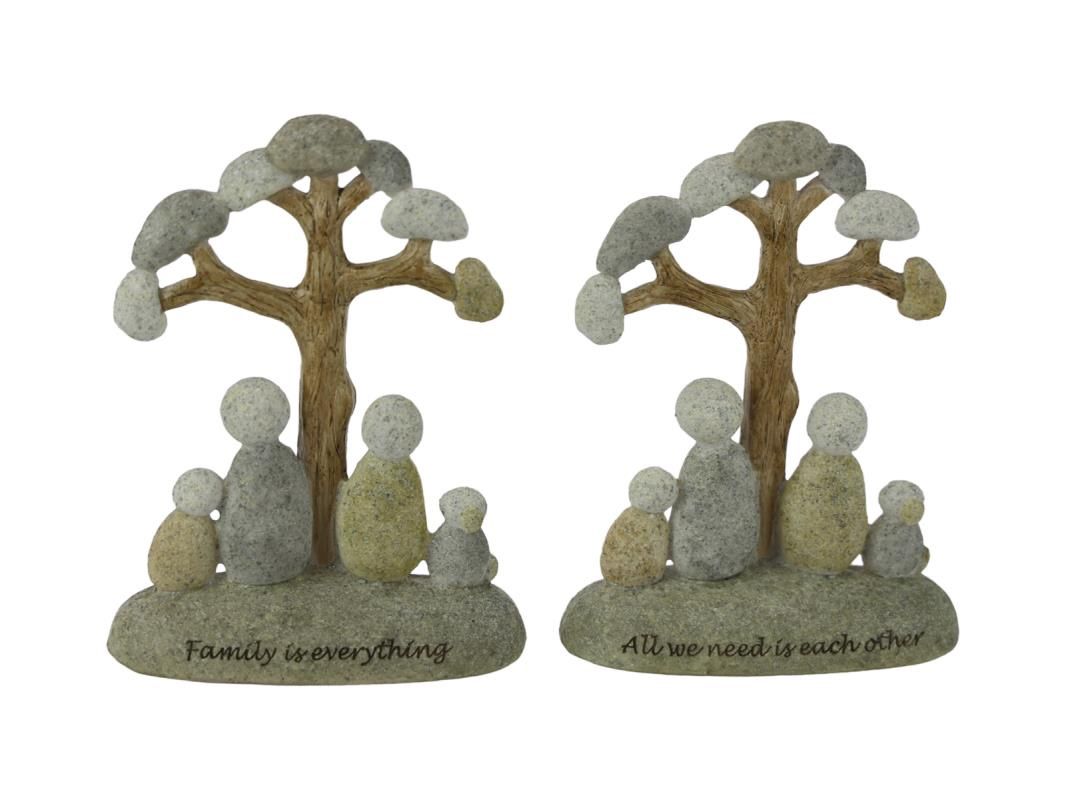 14cm Rock Family Under Tree 2 Asstd