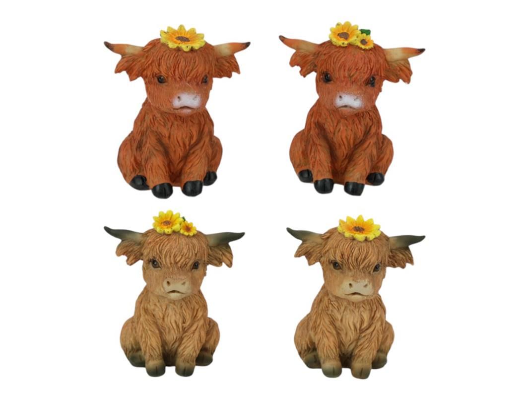 9cm Highland Cow w/Sunflowers Sitting 4a