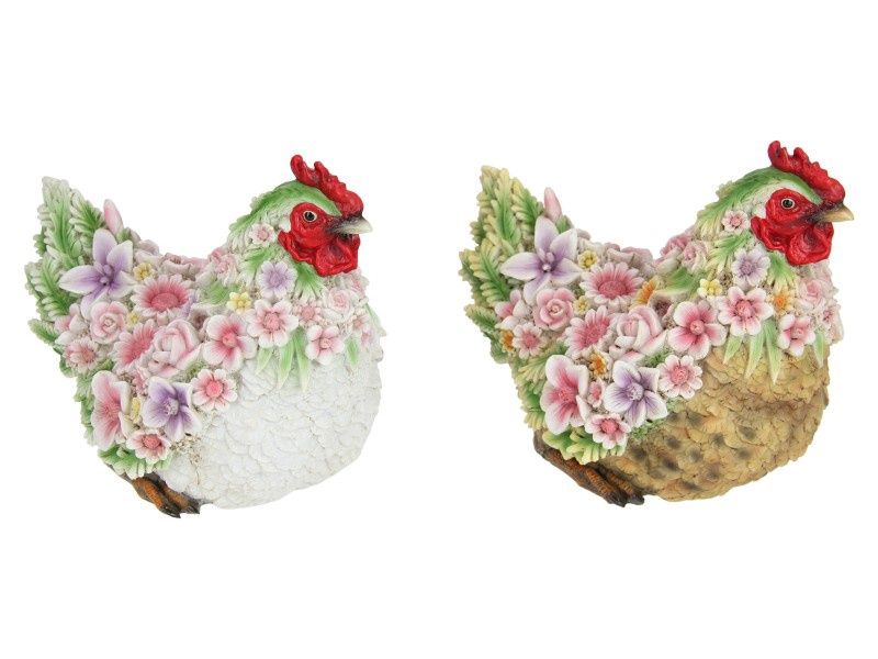 24cm Sitting Hen with Flower Finish 2 As