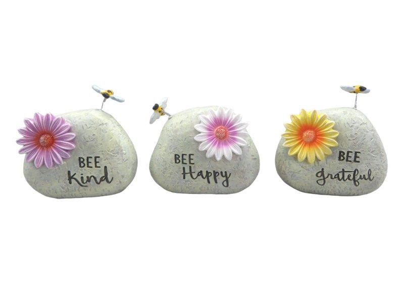 10cm Bee Inspirational Rocks 3 Asstd