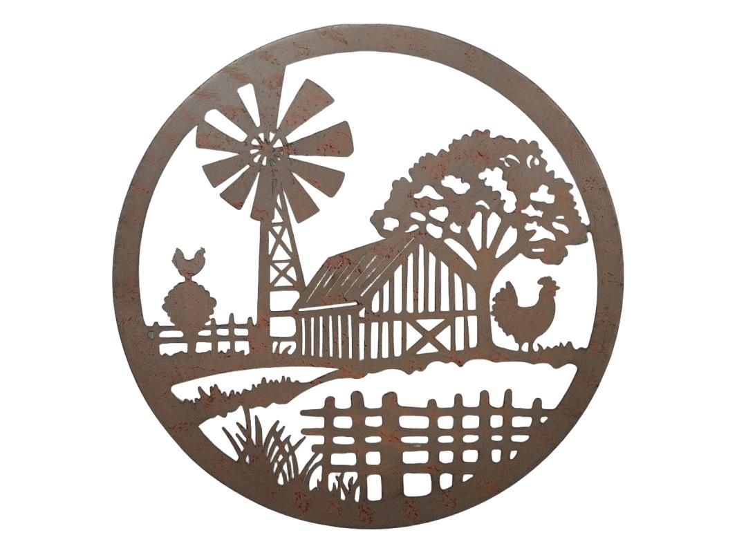 40cm Round Metal Farm Yard Wall Art