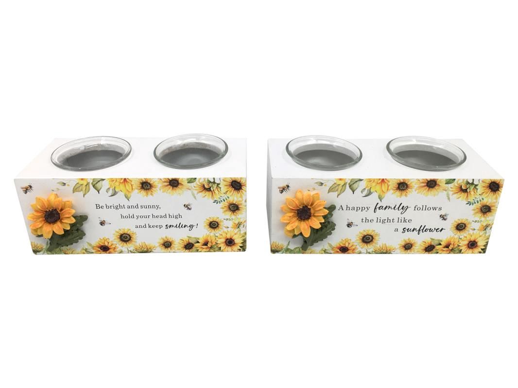 18cm Twin Tealight Holder w/Sunflower de