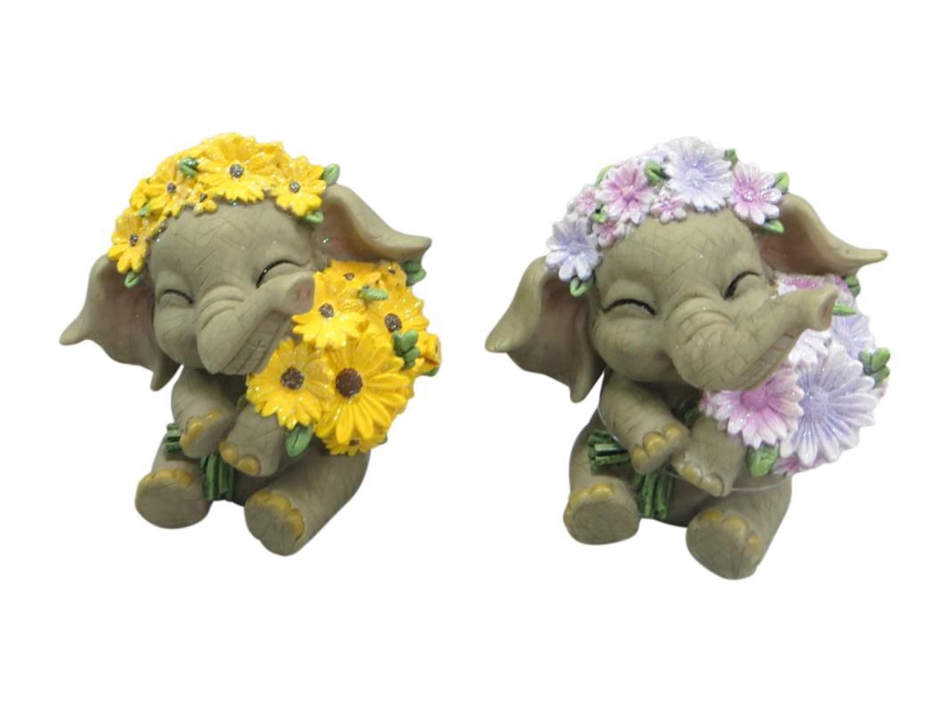 9cm Baby Elephant w/Flowers 2 ass