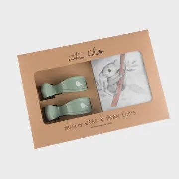 Koala Muslin Wrap &amp; Sage Pram Clips Set