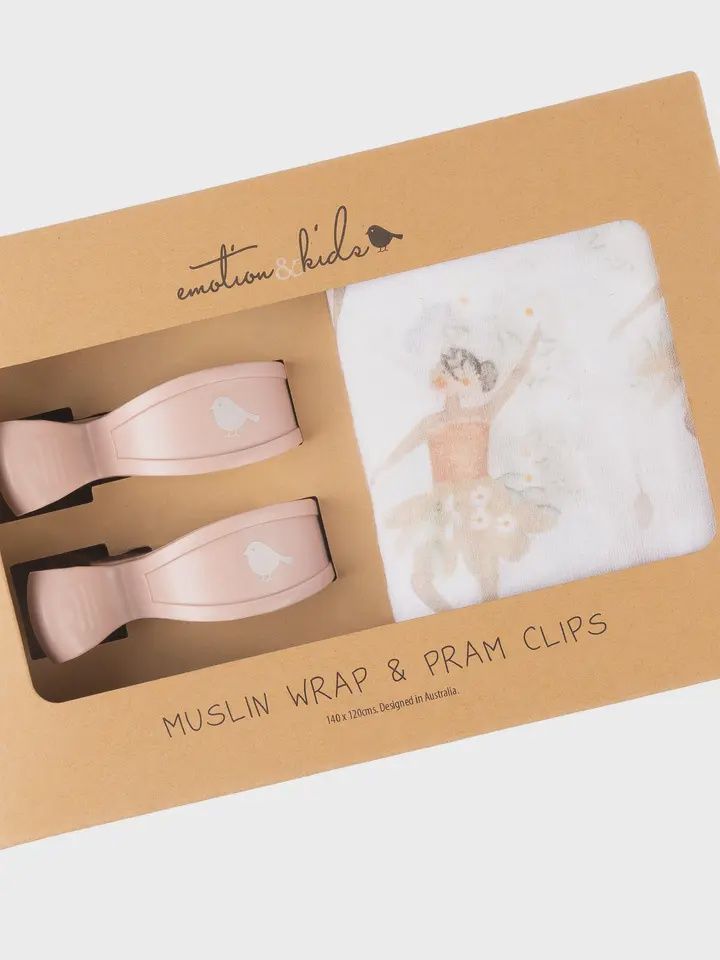 Fairy Muslin Wrap &amp; Dusty Pink Pram Clips Set