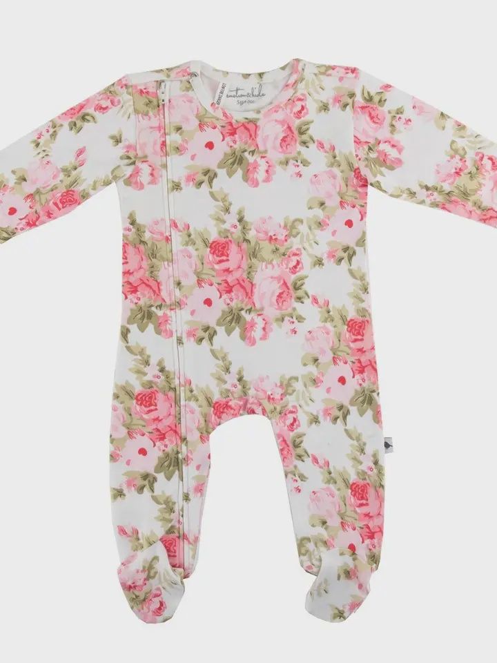 Peony Rose Zipped Footed Romper