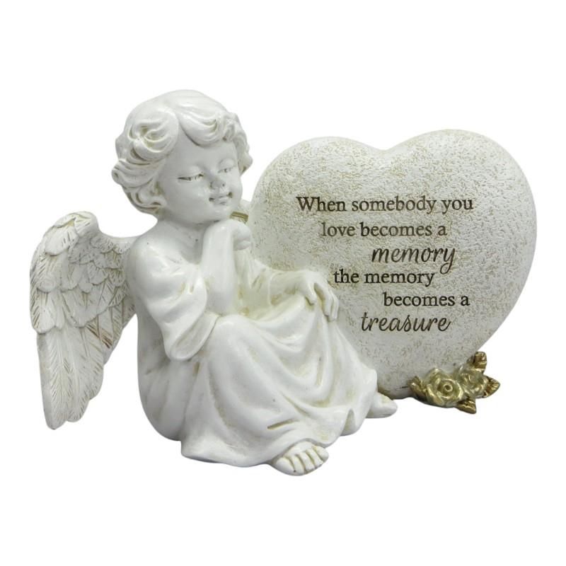 10.5cm Cherub Sitting W/ Memorial Heart