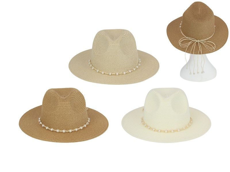 34cm Fashion Hat w/Pearl Decor 3 Asstd
