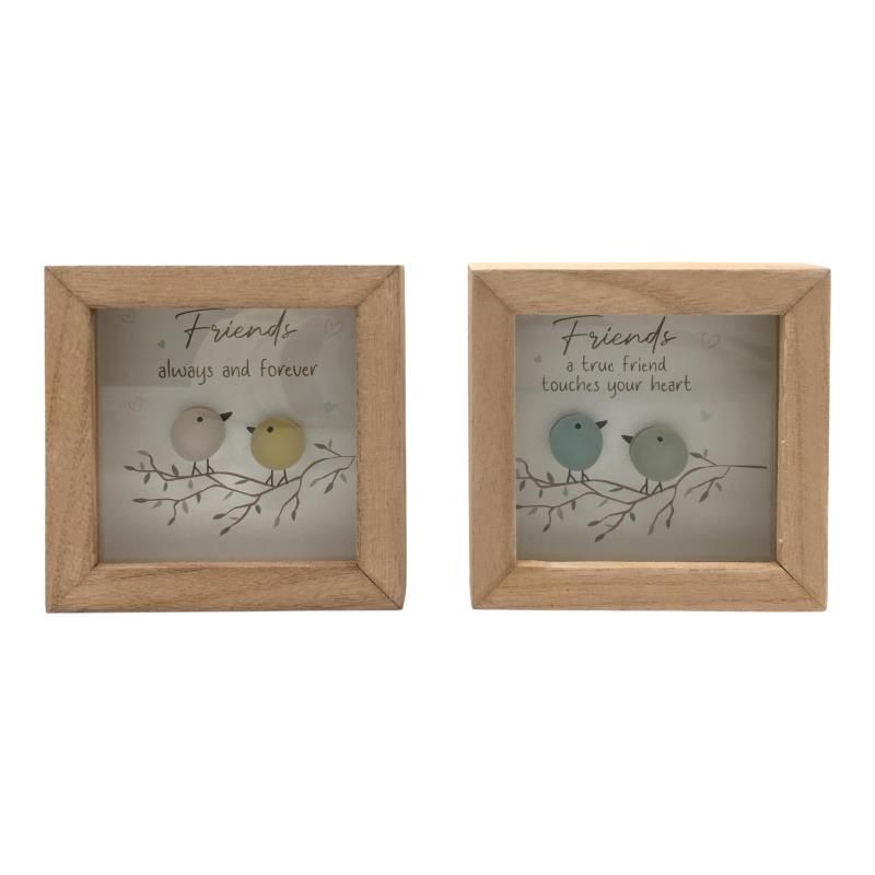 12x12cm Plaque W/Coloured Rock Birds Fri