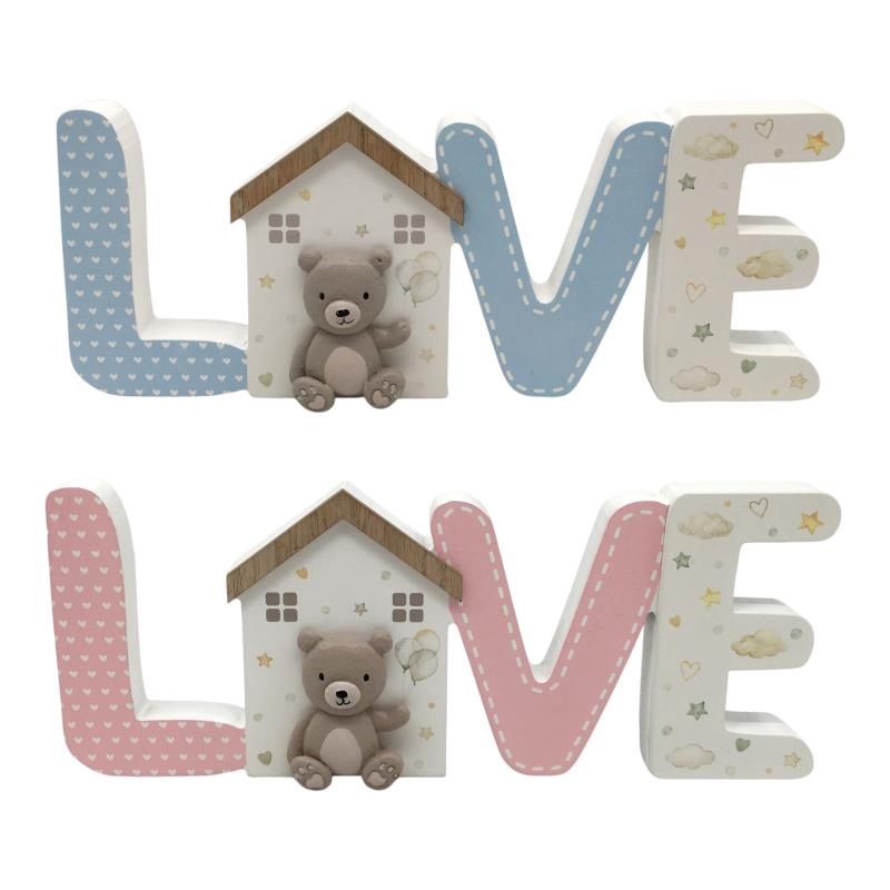 30x12cm Plaque W/Teddy Bear Love 2 Ass