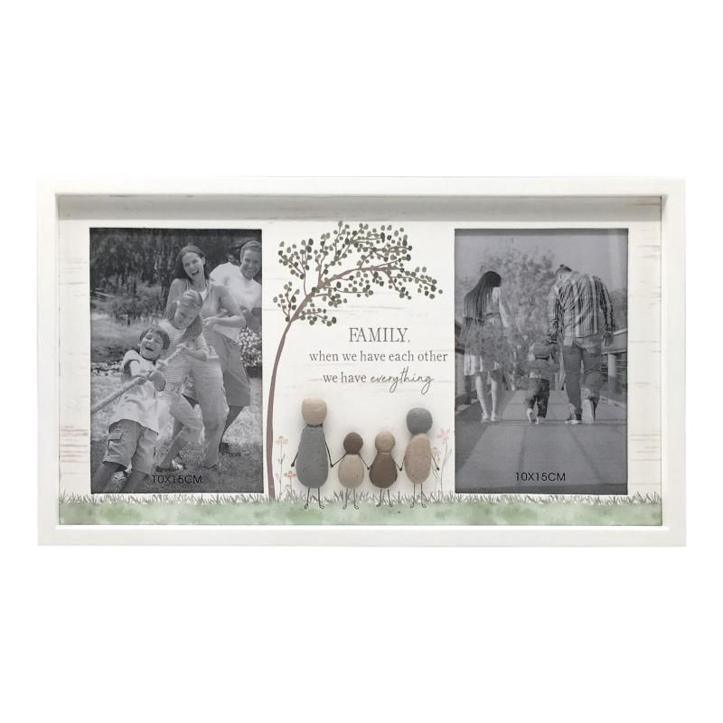 33x19cm Twin Photo Frame With Rock Famil