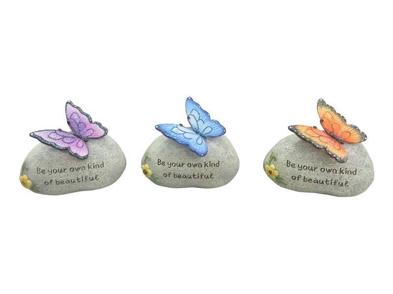 10cm Inspirational Butterfly Rock 3 Ass
