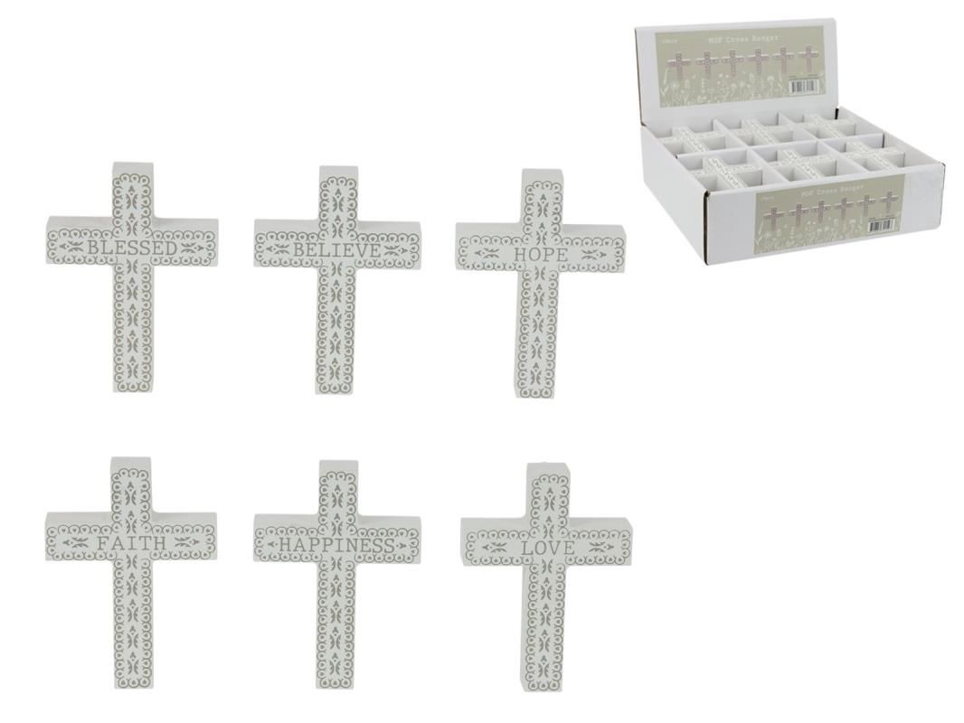 10x7.5cm MDF Cross Hanger/Stand w/Wordin