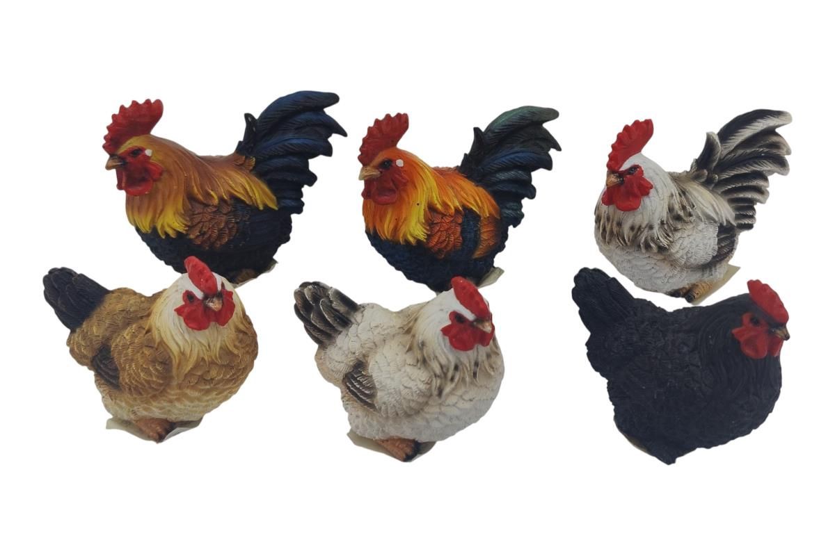 8cm Rooster and Hen 6 Ass