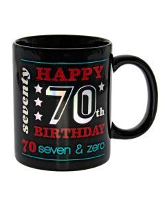 Happy 70th Holographic Black Mug