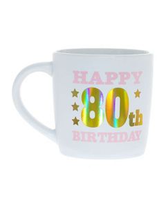 Happy 80th Holographic White Mug