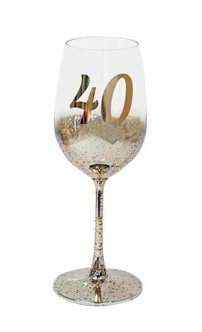 40th Gold Metaglitz Wine Glass