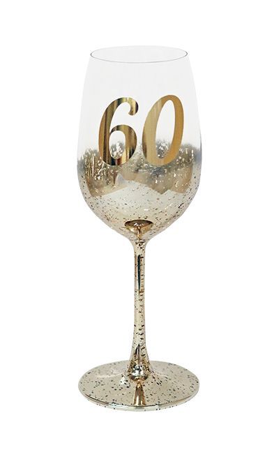 60th Gold Metaglitz Wine Glass