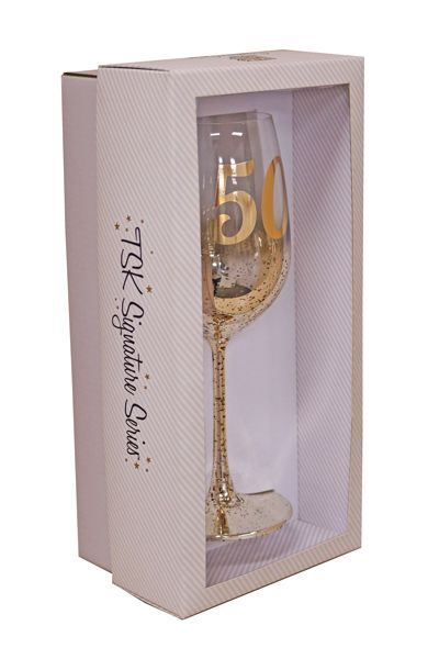 50th Gold Metaglitz Wine Glass