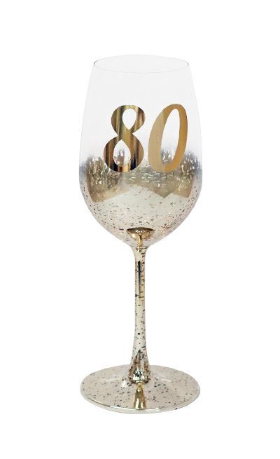 80th Gold Metaglitz Wine Glass