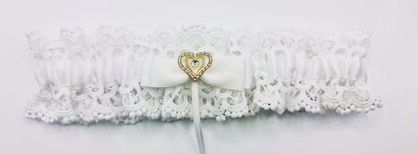 White Lace Garter Gold Heart