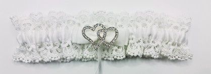 WHITE LACE DIAMOND DOUBLE HEART GARTER