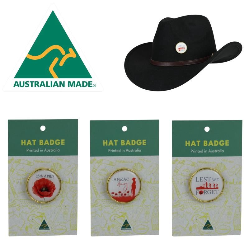 ANZAC DAY POPPY HAT BADGE 3 ASSTD