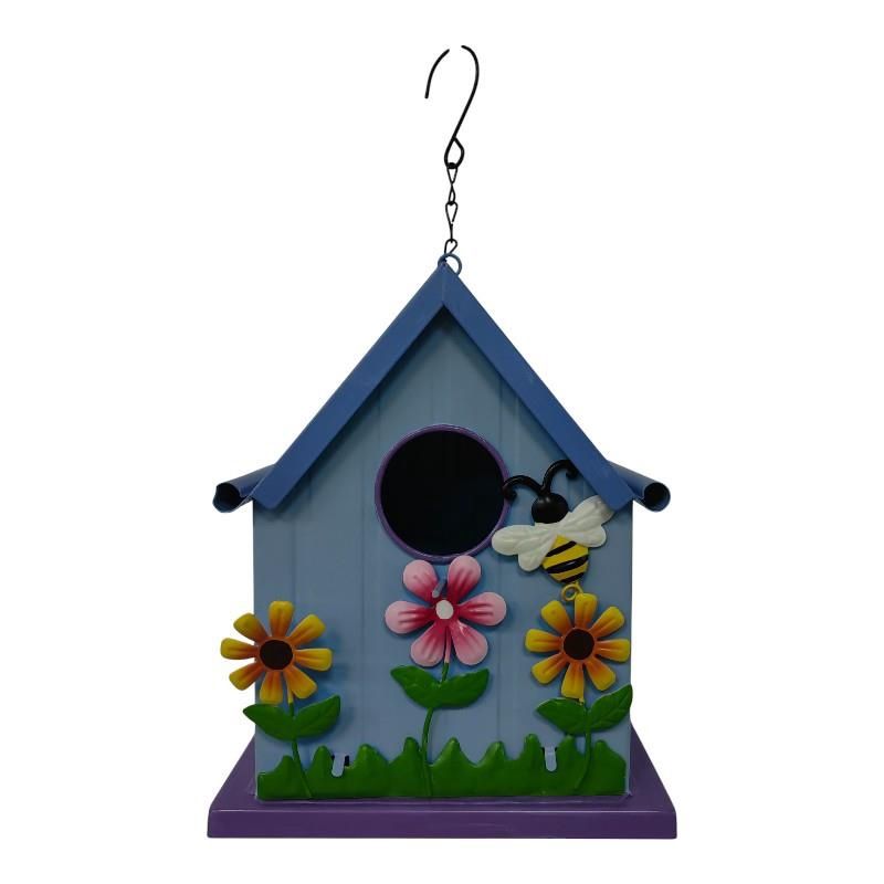 20x13x25cm Metal Birdhouse with Flowers