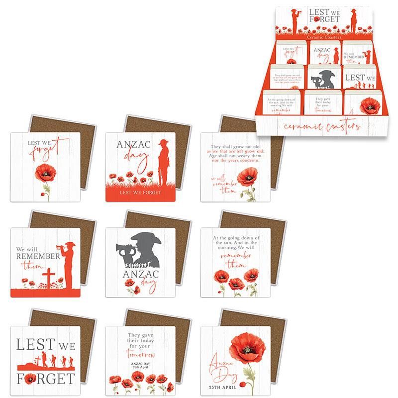 10x10cm Red Poppy Coasters 9 ass