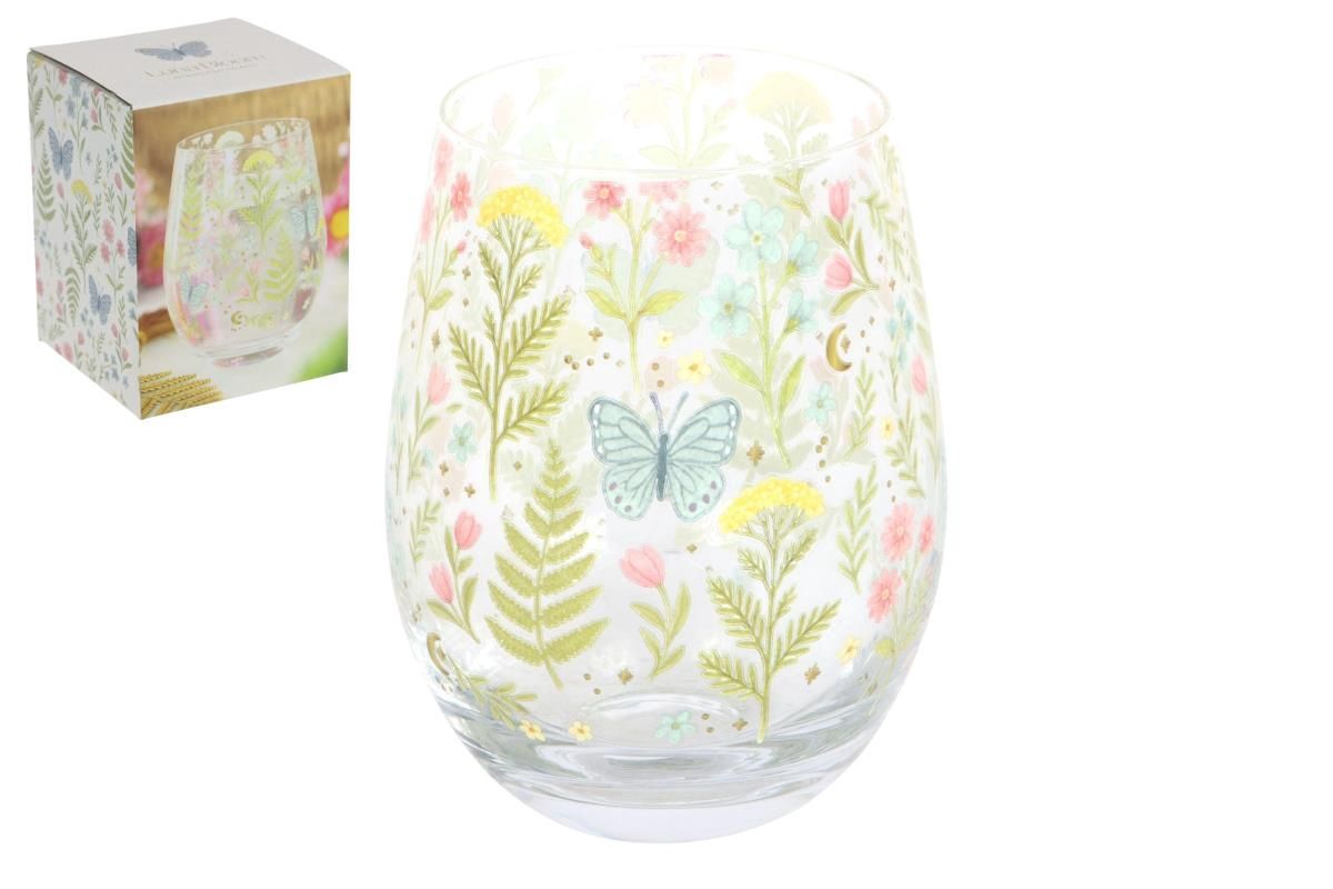 Floral Print Stemless Glass