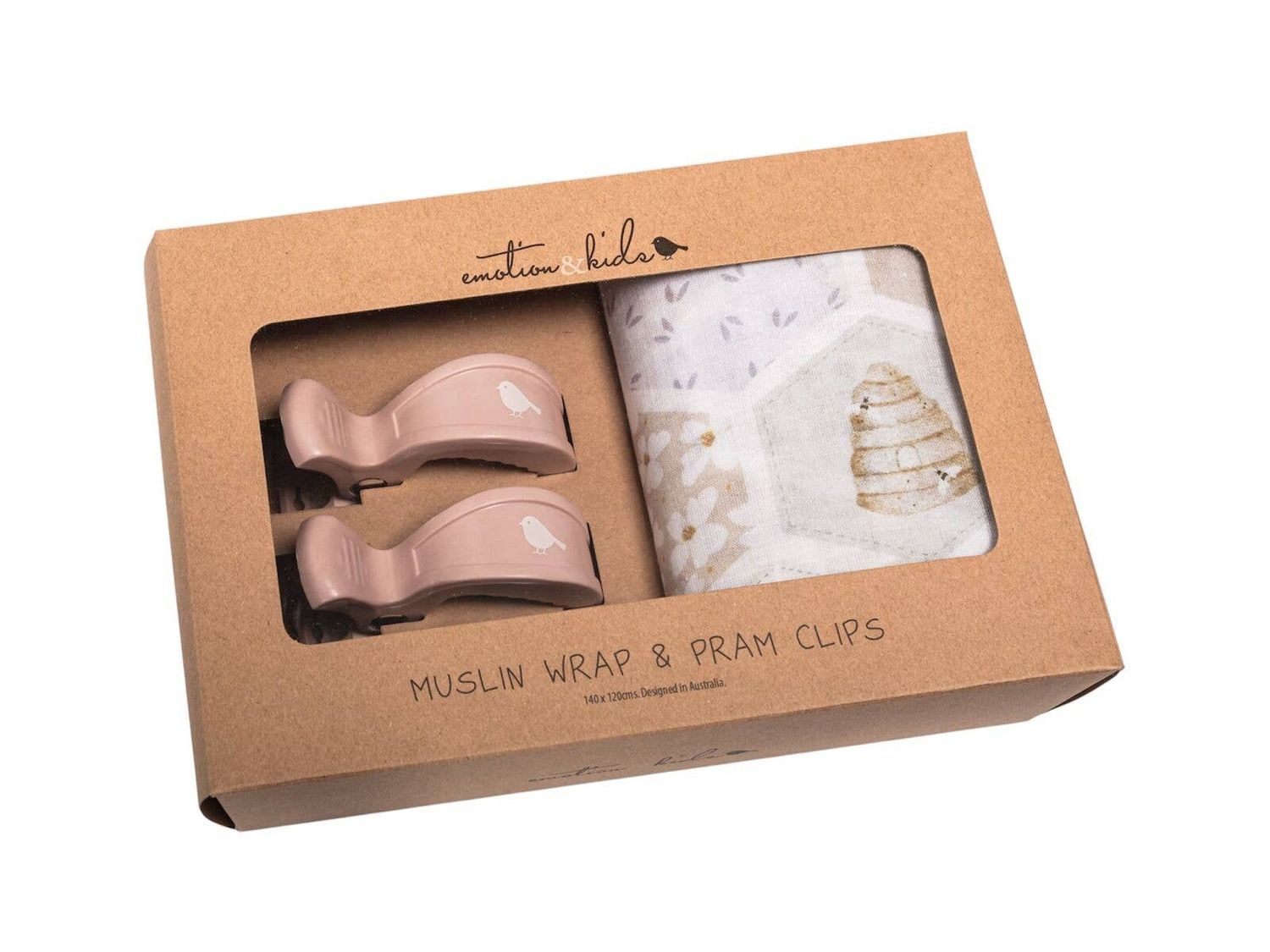 Beehive Muslin Wrap &amp; Dusty Pink Pram Clip Set