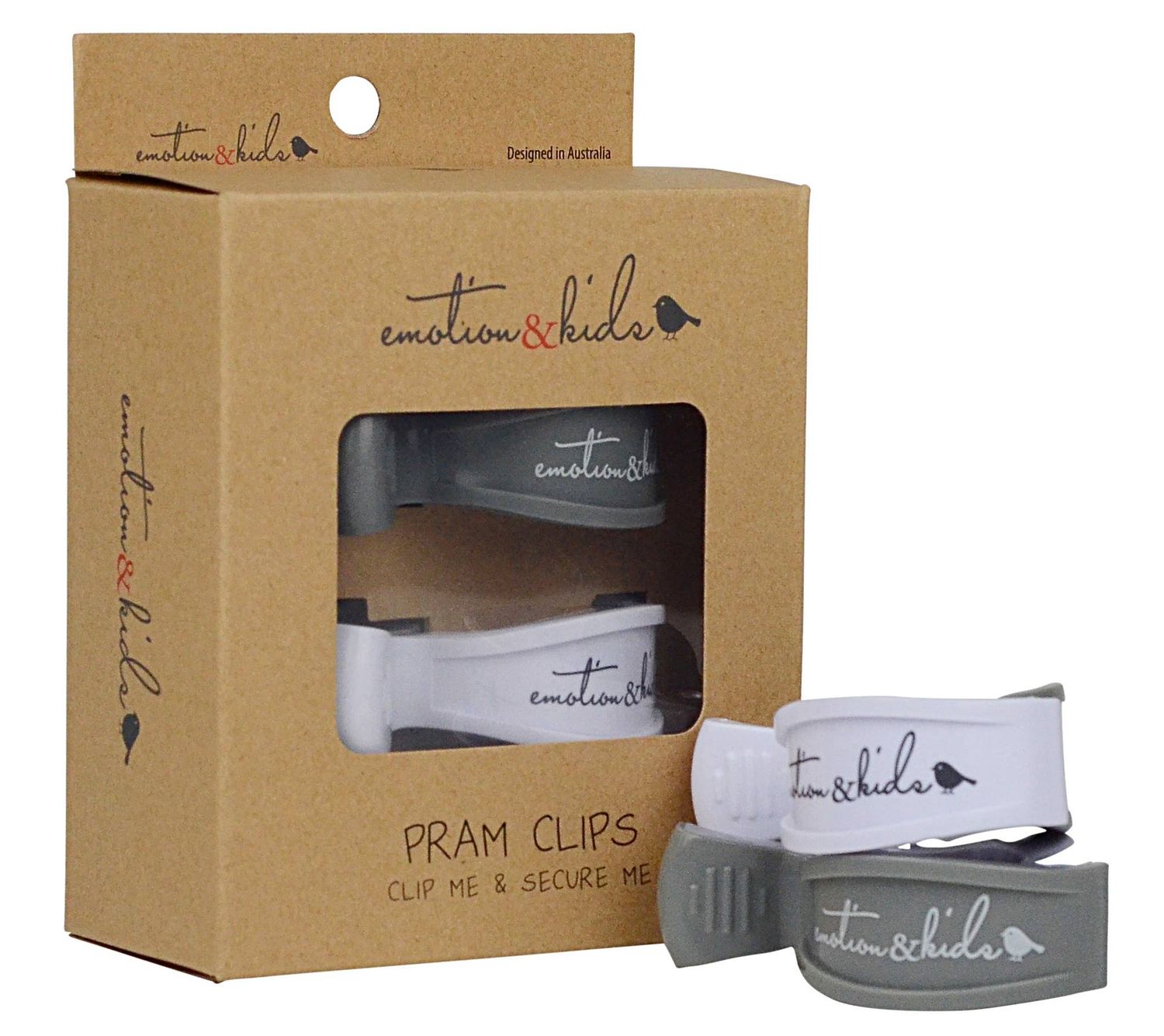 Grey &amp; White Pair Pram Clips