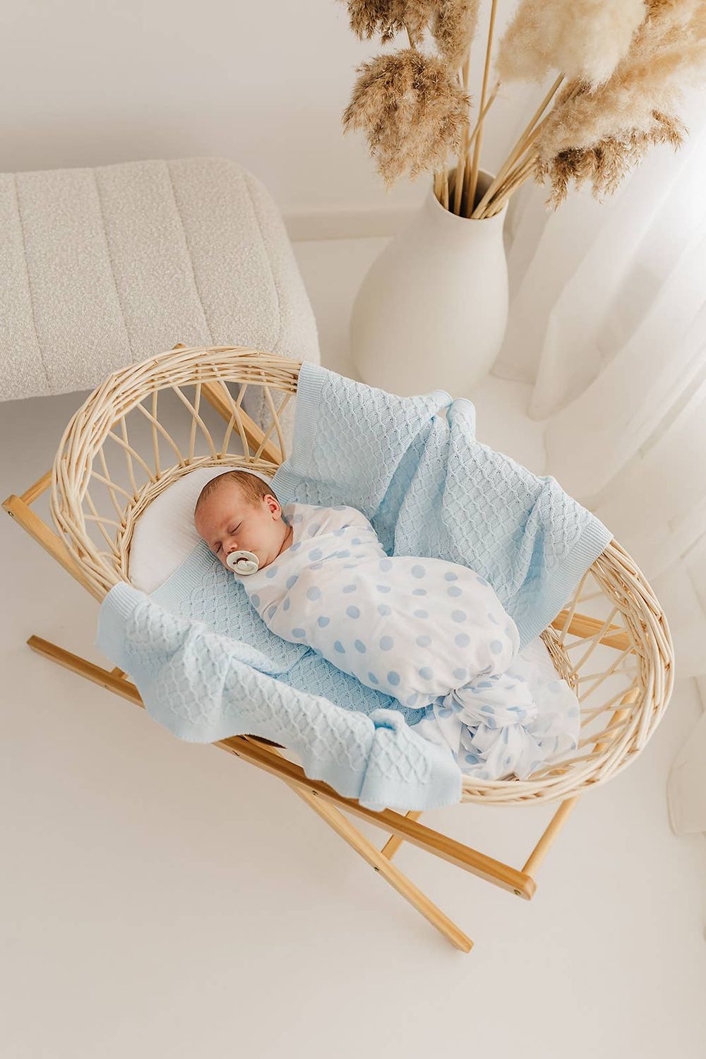 Pale Blue Spot Muslin Swaddle