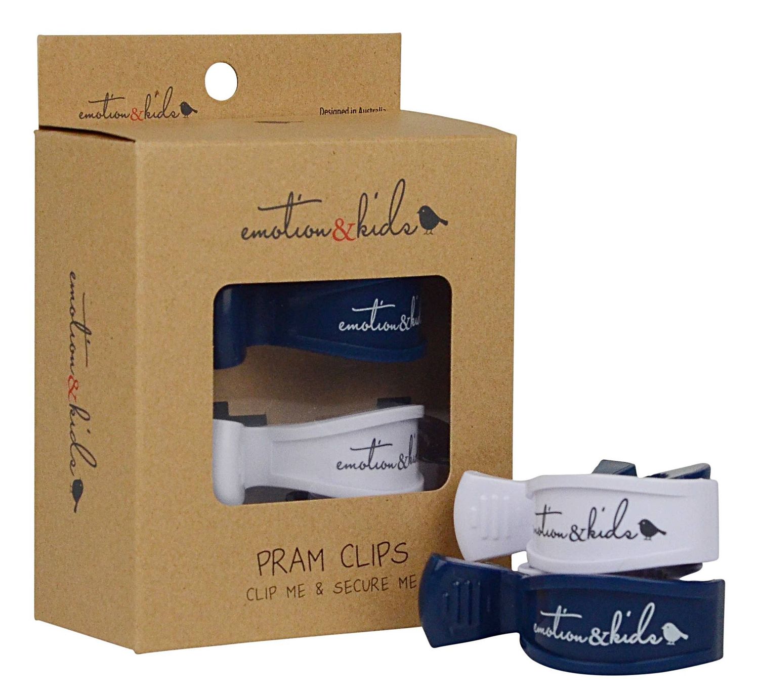 Navy Blue &amp; White Pair Pram Clips