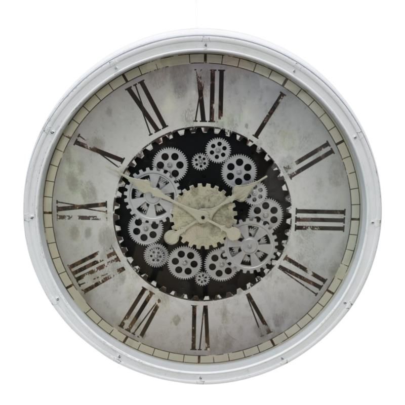 76cm White Clock with Moving Cogs