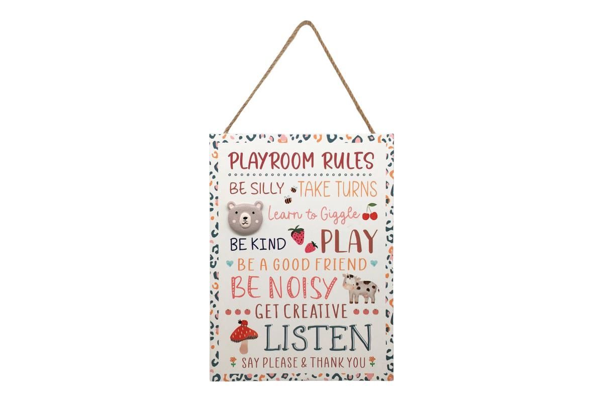 22x30cm Hanging Plaque Playroom Rules