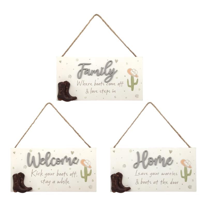 25x12cm Hanging Plaque W/Country Boots T
