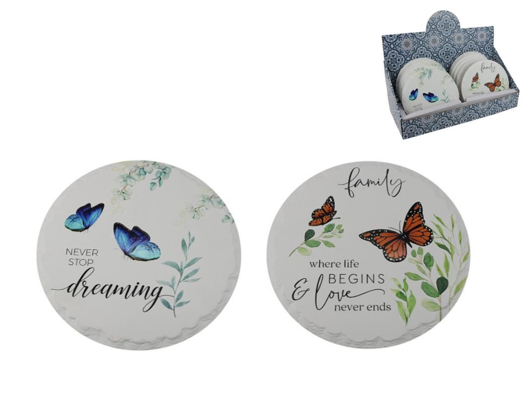 20cm Round Ceramic Garden Plaque 2 Ass