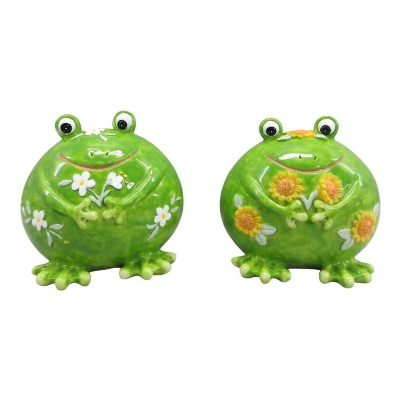7.5cm Sitting Frog With Flowers 2 Ass