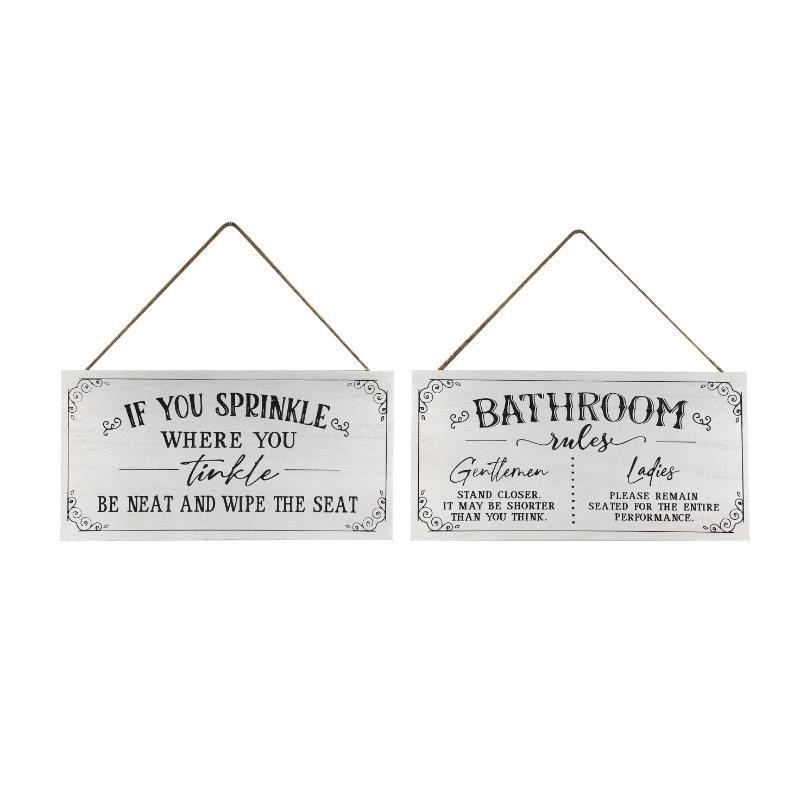 30x15cm MDF Bathroom Rules 2 Asstd