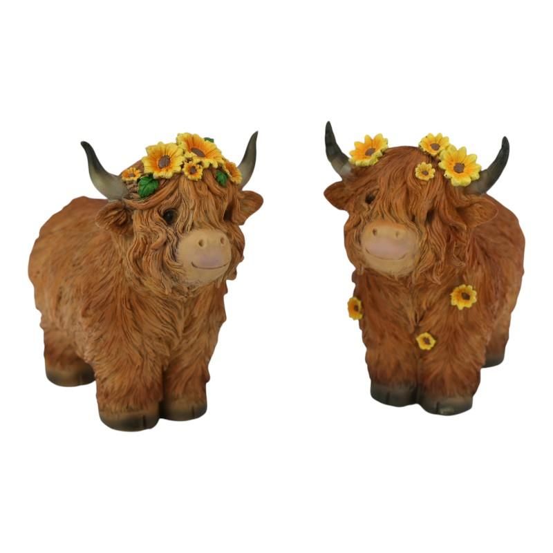19cm Highland Cow w/Sunflowers 2 ass