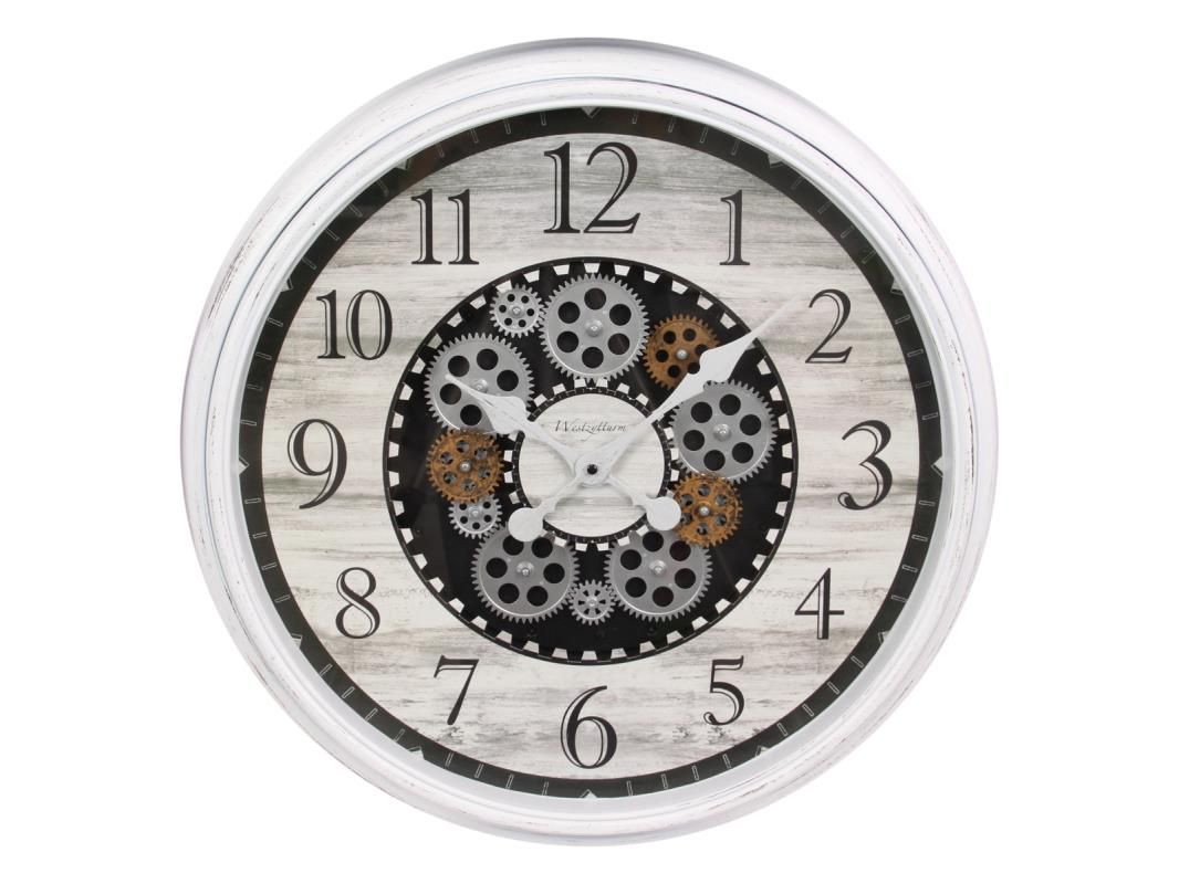55cm White Clock with Moving Cogs