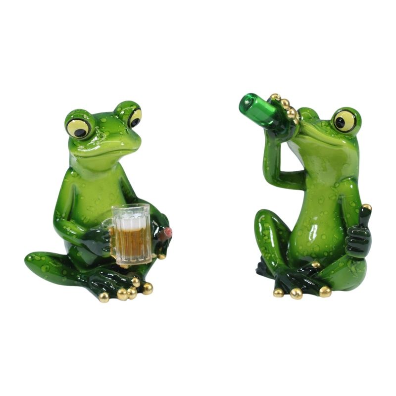 9cm Marble Green Frog Drinking Beer 2 As